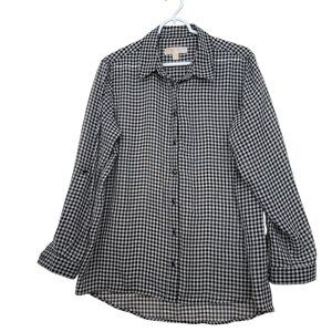 Michael Kors Womens Black White Gingham Button Up Shirt Size L Preppy Academia‎